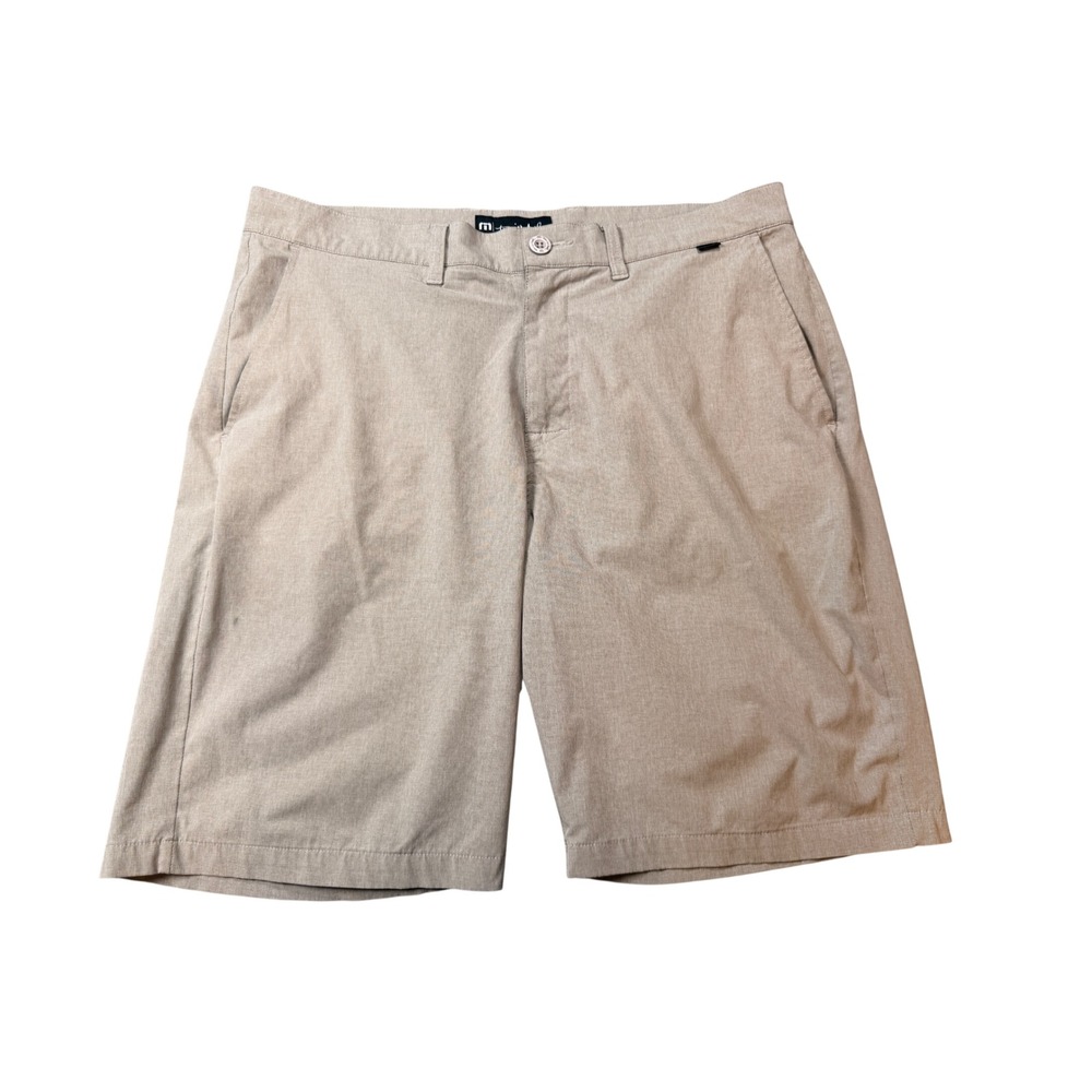 TravisMathew Mens Golf Shorts Tan‎ Heathered Stretch Flat Front Size 36